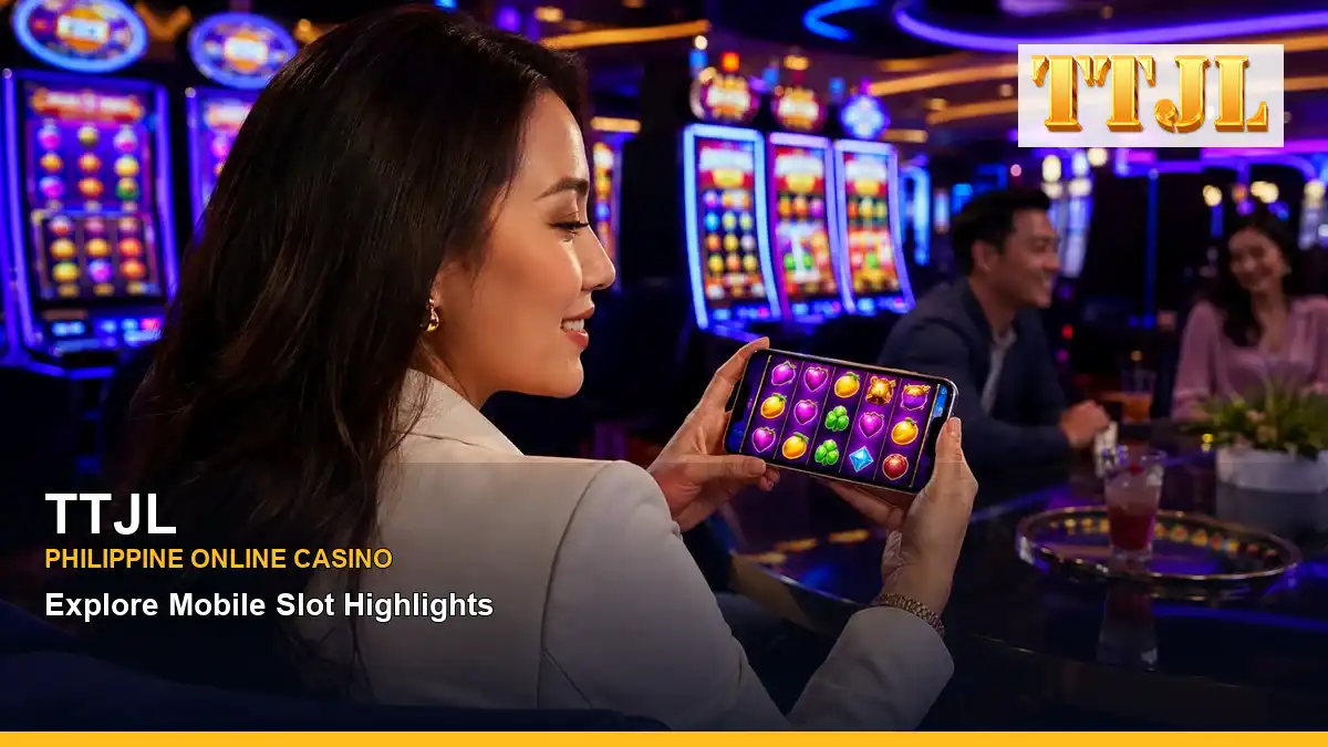 TTJL play mobile casino games featuring an adult Filipina casino host with a celebratory composition — view 2
