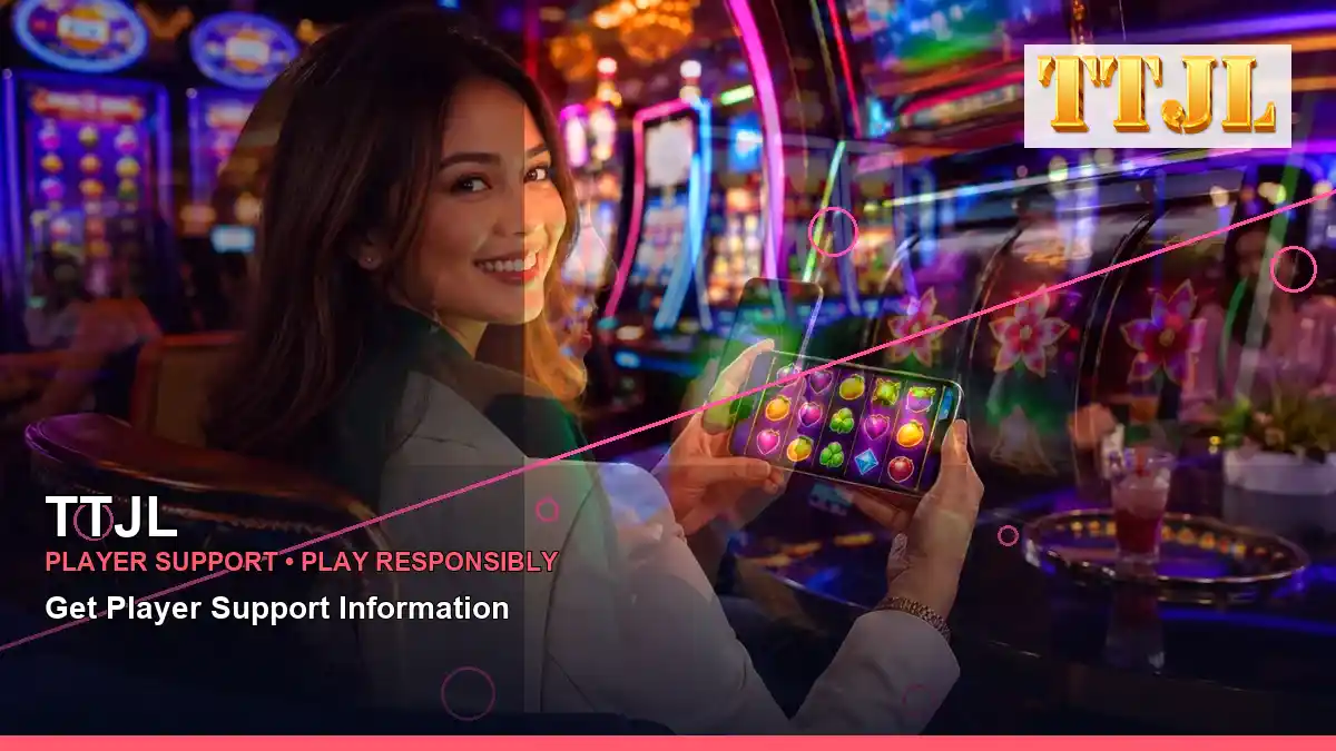 TTJL party online slot games featuring an adult Filipina casino host with a left-diagonal composition